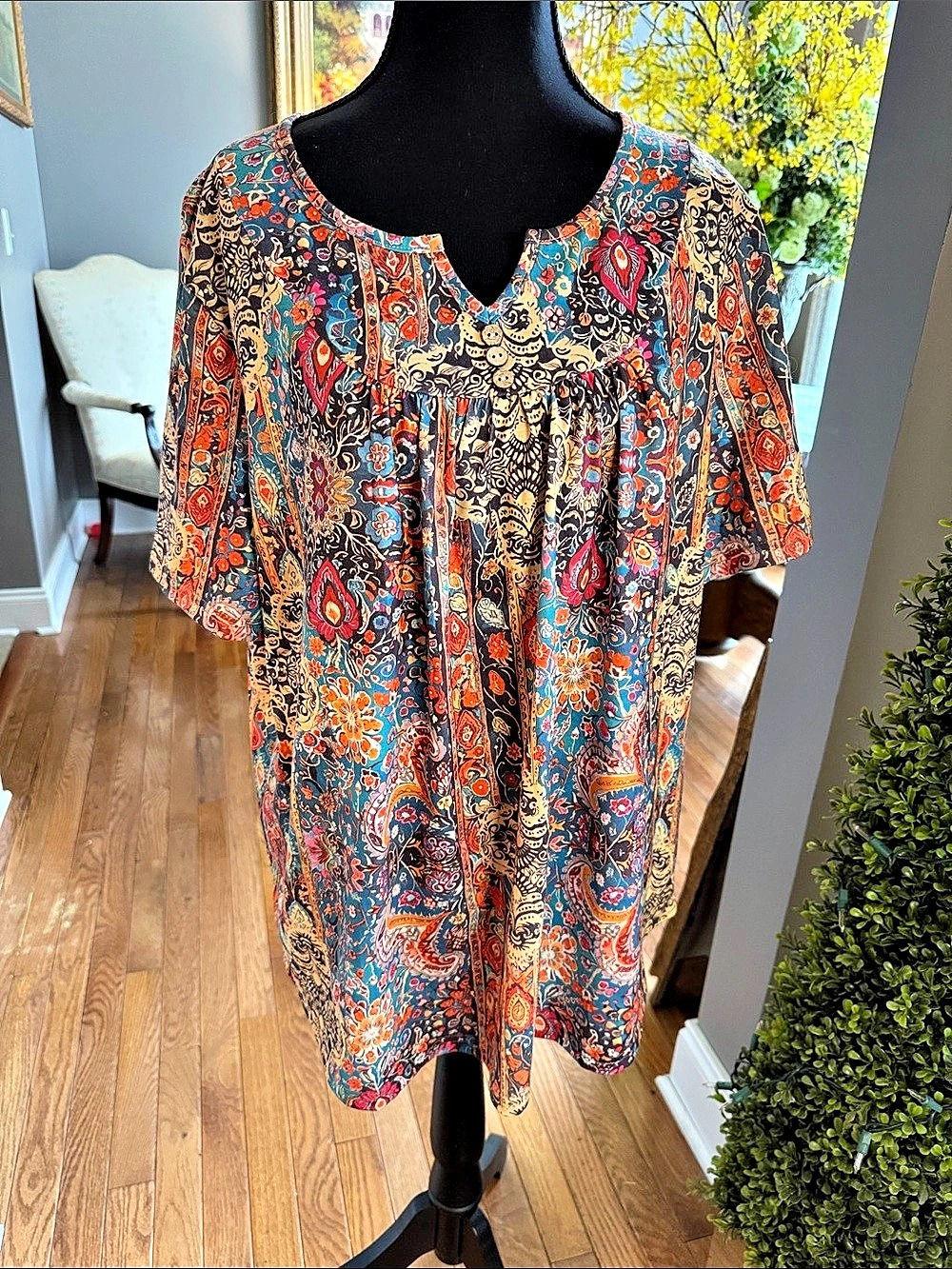 Paisley Tunic in Blue & Orange Size XXL Like New